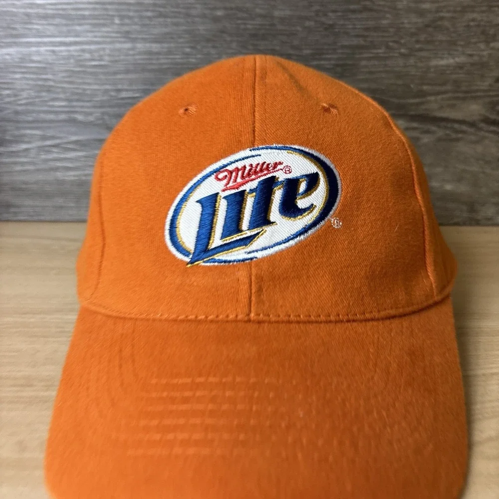 Miller Lite Hat Cap Strap Back Orange Embroidered Beer Promo Mens ACME Apparel
